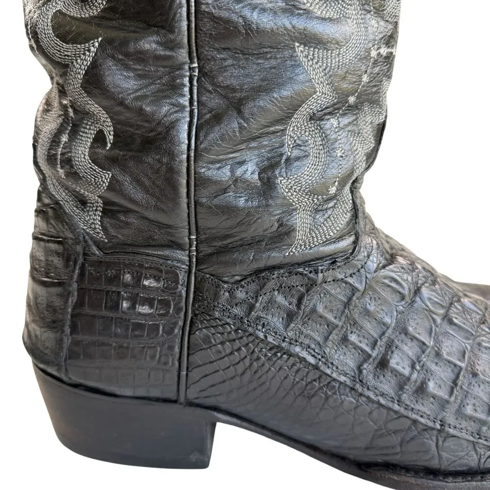 Dan Post Men's Exotic Genuine 2385 Black Caiman Crocodile Leather Boots 14 D